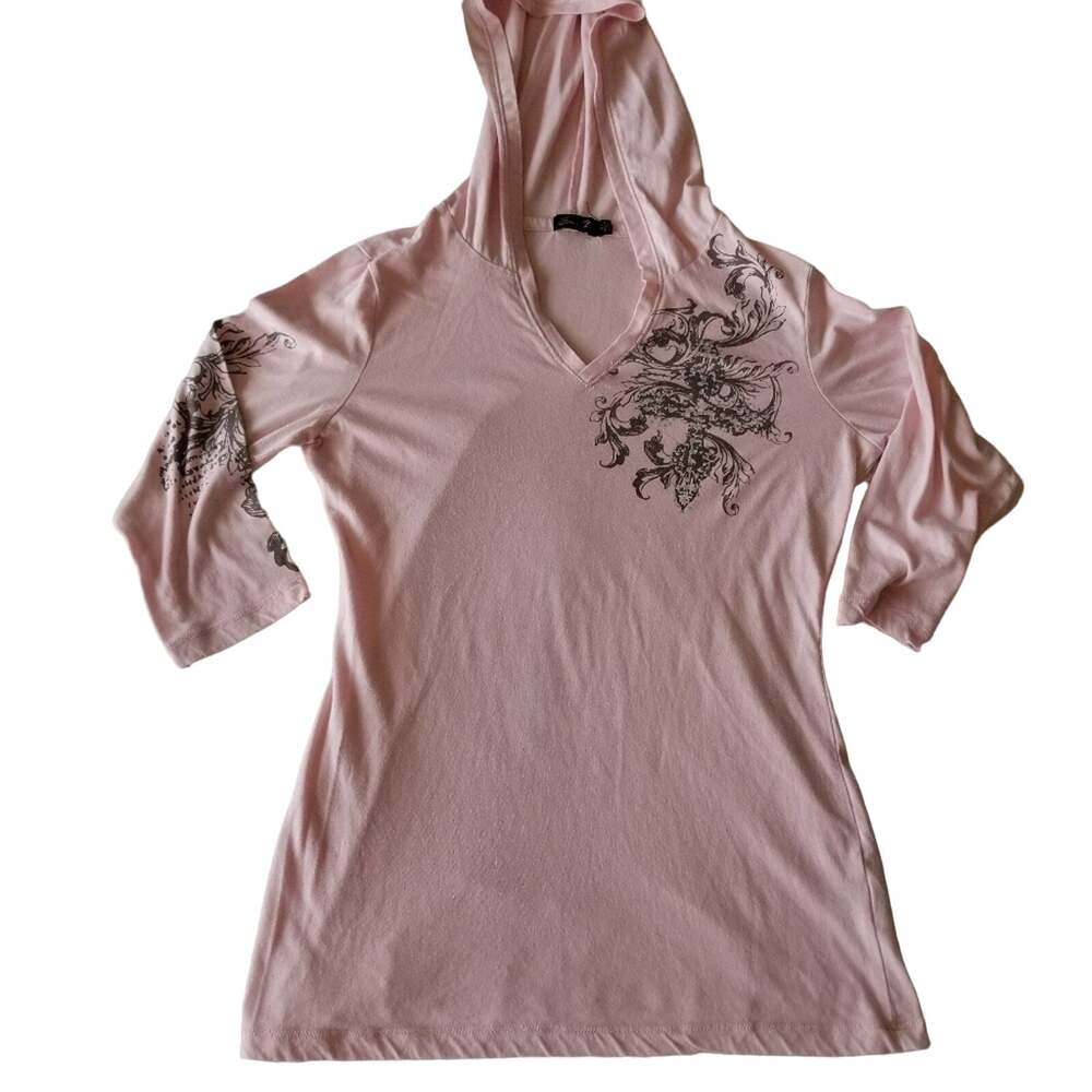 Light Pink 3/4 Sleeve Seven7 lightweight Hoodie Size Small
